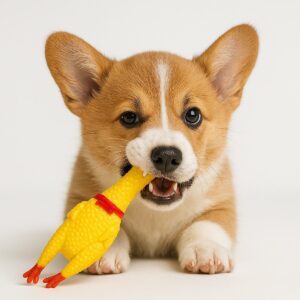 Galinha Frango Brinquedo Borracha Pet Mordedor Sonoro Apito 18cm p/ Cachorros Pequenos