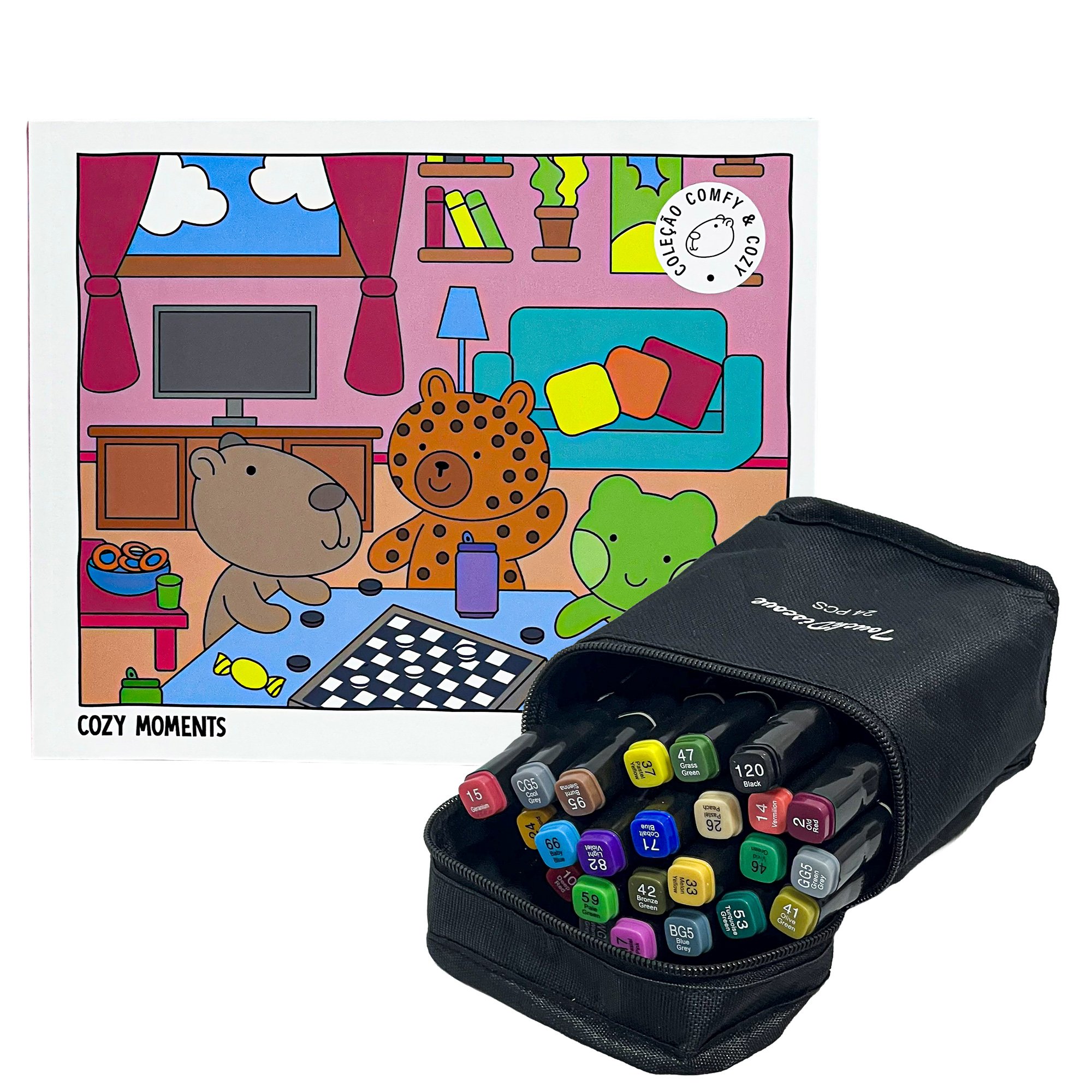 Livro De Colorir Coleção Comfy & Cozy + 24 Marcadores Ponta Dupla - Imagem 13