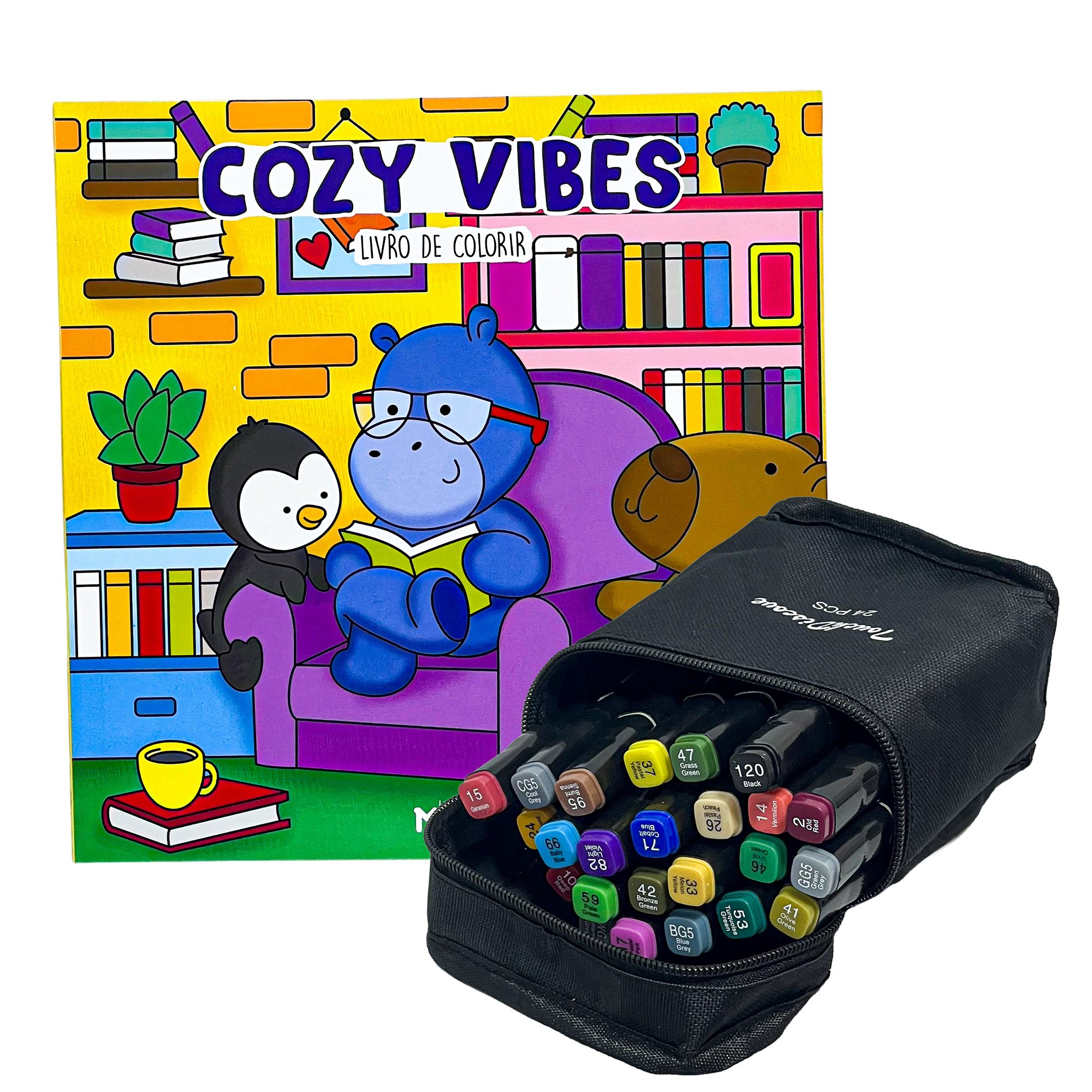 Livro De Colorir Comfy & Cozy Grande + 24 Marcadores Ponta Dupla - Imagem 8
