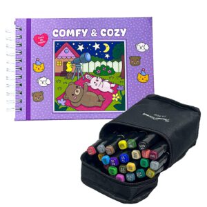 Livro De Colorir Comfy & Cozy Capa Dura + 24 Marcadores Ponta Dupla