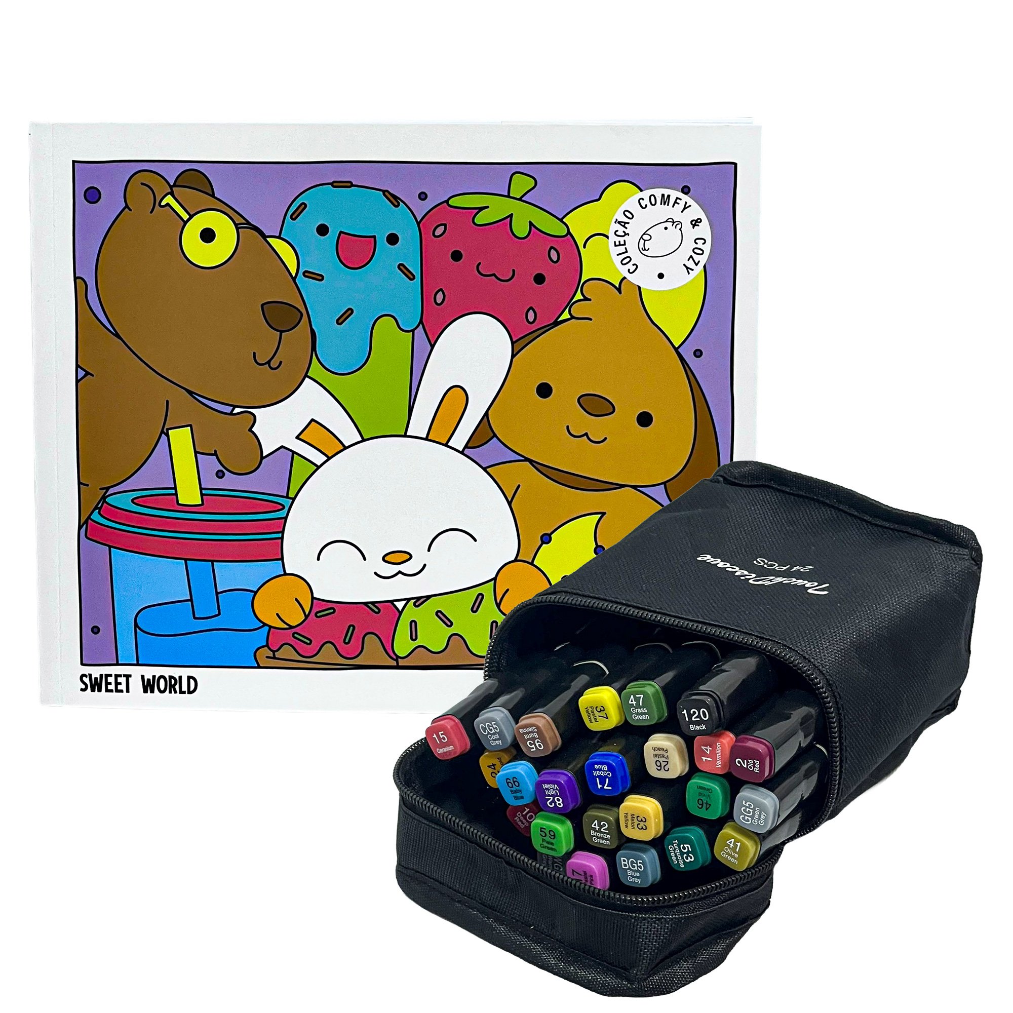 Livro De Colorir Coleção Comfy & Cozy + 24 Marcadores Ponta Dupla - Imagem 14