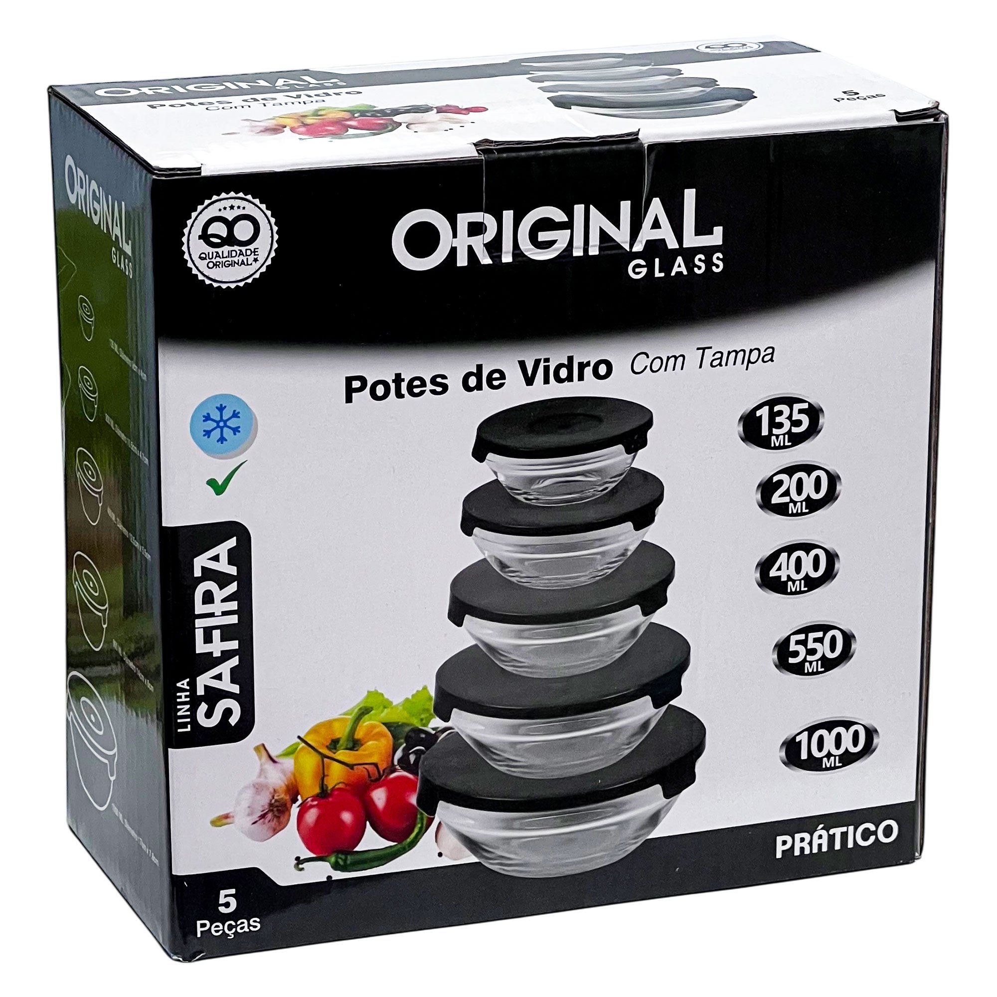 Conjunto de 5 Potes de Vidro com Tampa Multiuso para Alimentos - Imagem 2